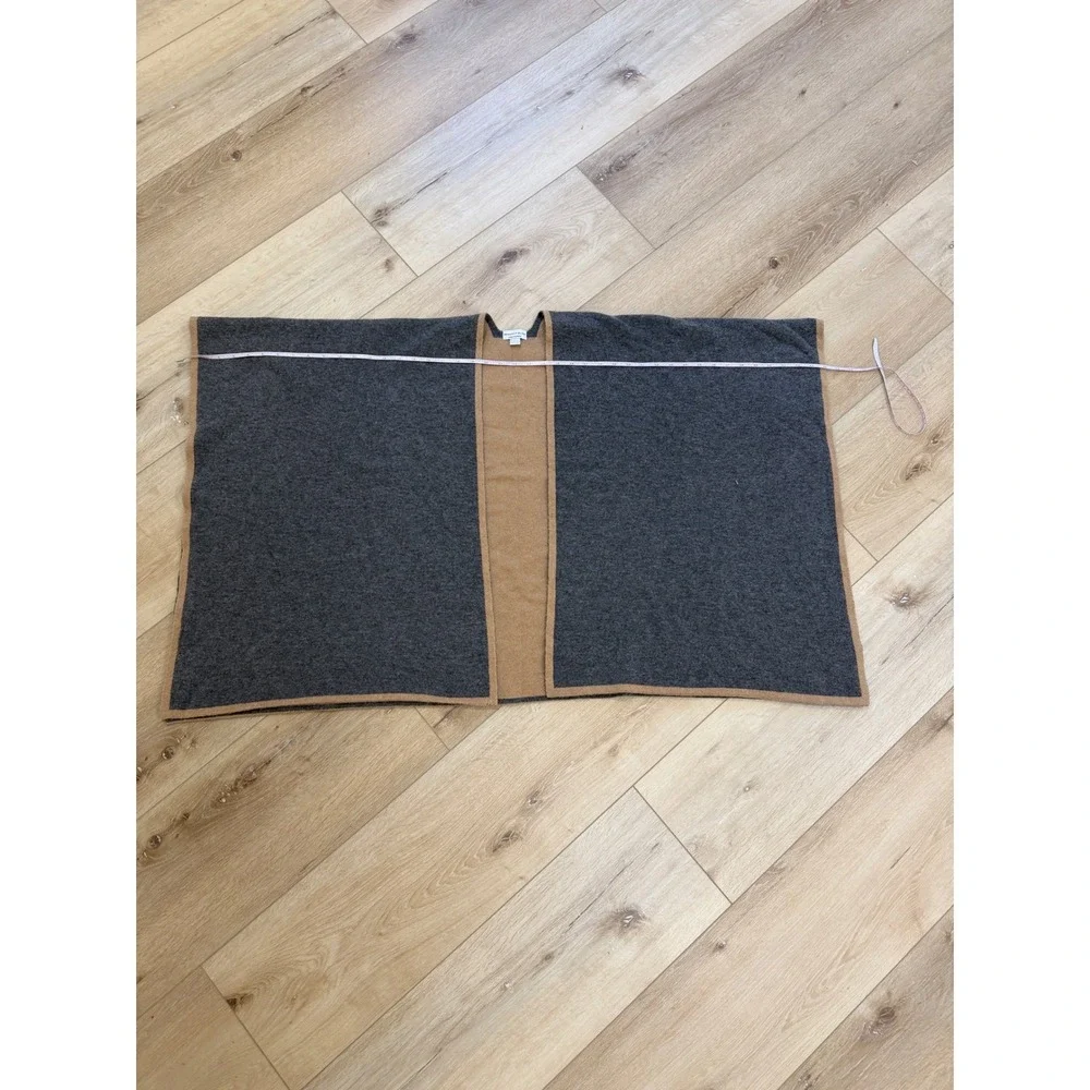 Wool-Cashmere Poncho Wrap Shawl Reversible‎ Gray Tan Soft Warm NEW